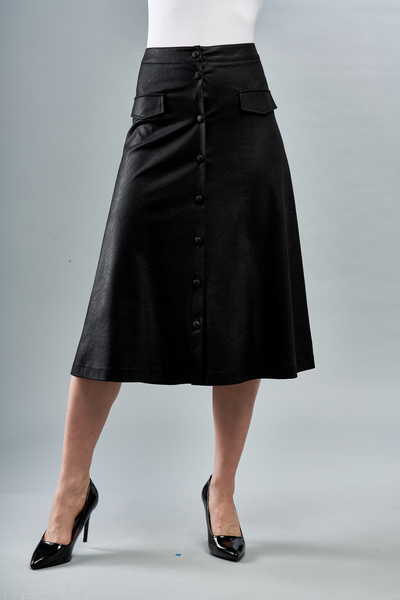 Insight New York Vegan Leather Button Front Skirt - Black