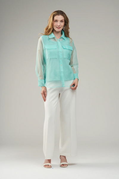 Insight New York Button Front Sheer Long Sleeve Blouse - Teal