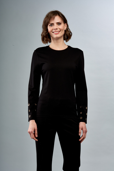 Insight New York Grommet Detail Long Sleeve Top - Black