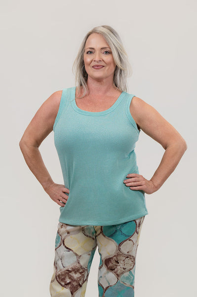 Insight New York Scoop Neck Shimmer Knit Tank - Light Teal