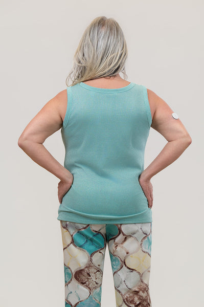 Insight New York Scoop Neck Shimmer Knit Tank - Light Teal