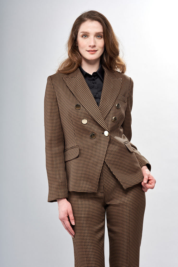 Insight New York Double Breasted Houndstooth Blazer - Ginger/Black