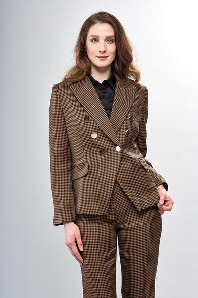 Insight New York Double Breasted Houndstooth Blazer - Ginger/Black