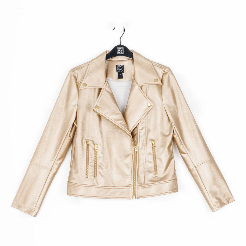 Clara Sun Woo Metallic Liquid Leather Biker Jacket