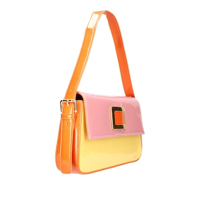 J. Reneé Buckle Detail Color Block Faux Patent Shoulder Bag - Pink/Yellow/Multicolor