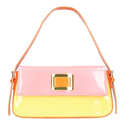 J. Reneé Buckle Detail Color Block Faux Patent Shoulder Bag - Pink/Yellow/Multicolor