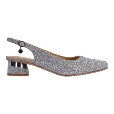 J. Reneé Baline Low Heel Square Toe Rhinestone Slingback - Pewter