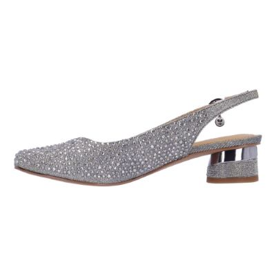 J. Reneé Baline Low Heel Square Toe Rhinestone Slingback - Pewter