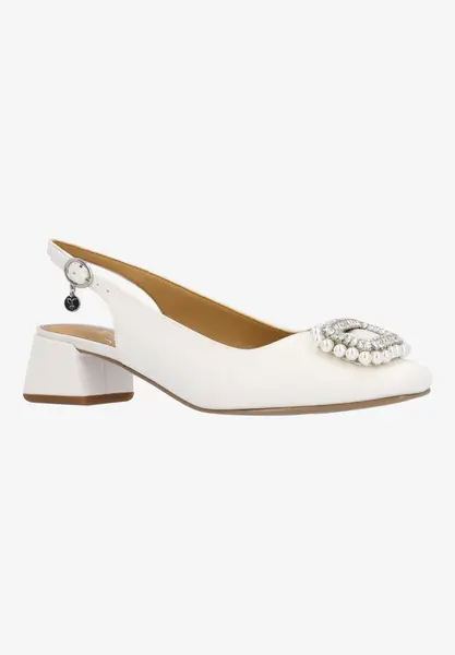 J. Reneé Eudora Pearl and Crystal Detail Block Heel Sling Back Pump - White
