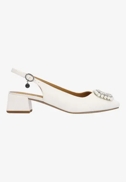 J. Reneé Eudora Pearl and Crystal Detail Block Heel Sling Back Pump - White