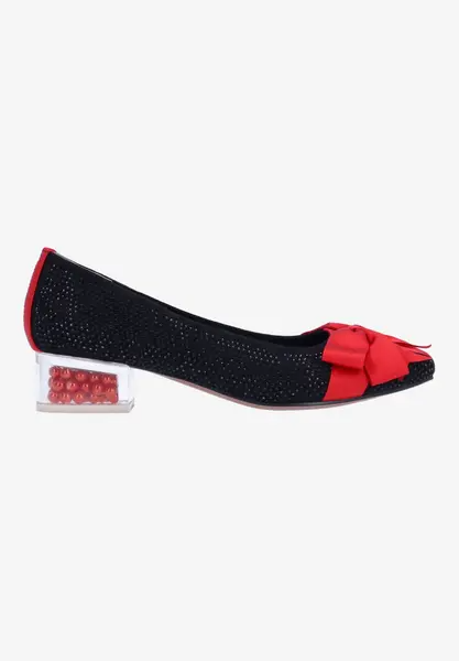 J. Reneé Pearl Heel Bow Detail Crystal Embellished Pump - Black/Red
