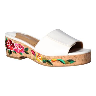 J. Reneé Pardner Round Toe Embroidered Platform Sandal - White/Multicolor