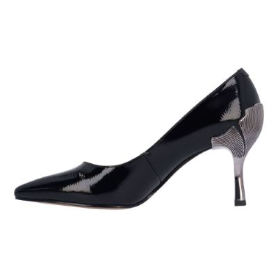 J. Reneé Tacy Pointed Toe Patent Pump with Metallic Heel - Black/Silver