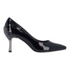 Image of J. Reneé Tacy Pointed Toe Patent Pump with Metallic Heel - Black/Silver