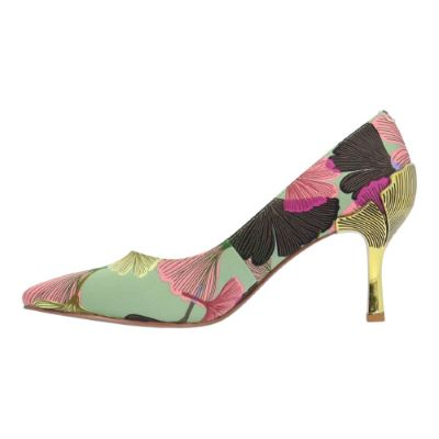 J. Reneé Tacy Pointed Toe Floral Fabric Pump with Metallic Heel - Green/Pink/Floral