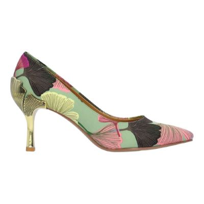 J. Reneé Tacy Pointed Toe Floral Fabric Pump with Metallic Heel - Green/Pink/Floral