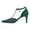 Image of J. Reneé Lisha Rhinestone T-Strap Mesh Vamp Pump - Emerald