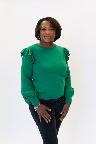 J. Society Ruffle Shoulder Sweater - Emerald