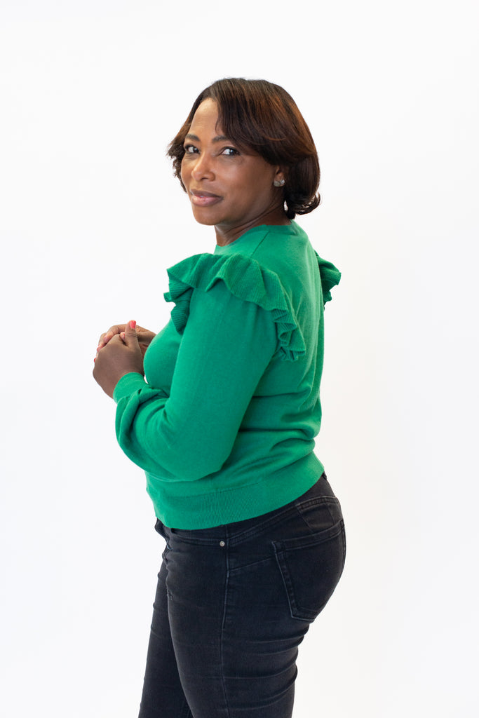 J. Society Ruffle Shoulder Sweater - Emerald