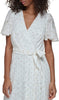 Image of Jessica Howard Clip Chiffon Metallic Print Faux Wrap Midi Dress - White