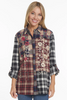Image of John Mark Embroidered Patchwork Button Blouse - Plaid Multi