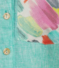 Image of John Mark Button Front Roll Tab Sleeve Linen Blouse - Green Aqua/Multicolor