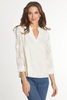 Image of John Mark Mandarin Collar 3/4 Sleeve Tunic with All Over Bead Design - Winter White *Take an EXTRA 1/2 Off*