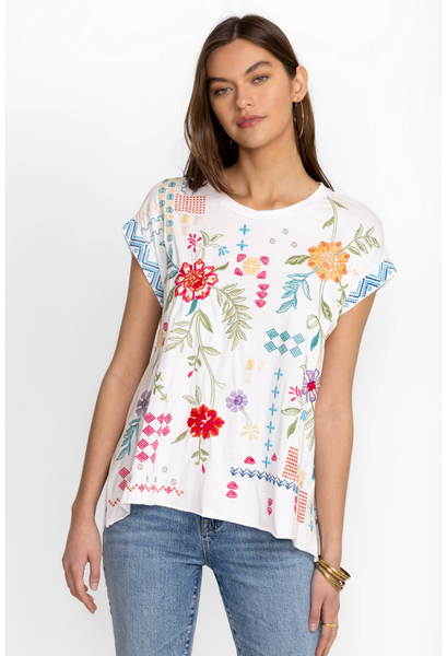 Johnny Was Katie Embroidered Relaxed Top - White/Multicolor