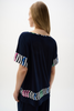Image of Joseph Ribkoff Silky Knit And Woven Stripe Print Boxy Top - Midnight Blue/Multi