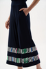 Image of Joseph Ribkoff Silky Knit And Woven Stripe Print Culotte Pants - Midnight Blue/Multi