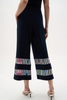 Image of Joseph Ribkoff Silky Knit And Woven Stripe Print Culotte Pants - Midnight Blue/Multi