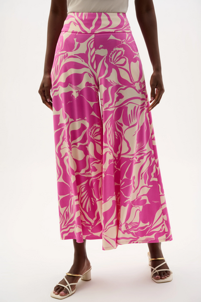 Joseph Ribkoff Silky Knit Floral Print Culotte Pants - Beige/Pink