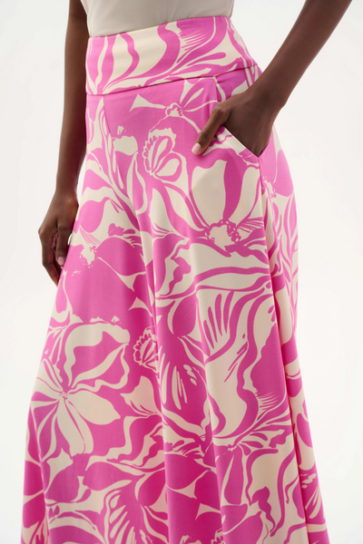 Joseph Ribkoff Silky Knit Floral Print Culotte Pants - Beige/Pink