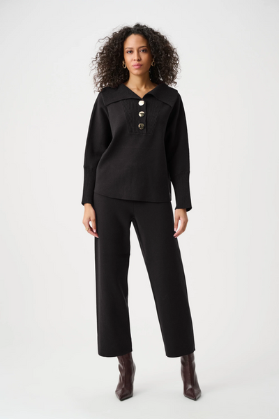 Joseph Ribkoff Button Neck Shawl Collar Dolman Sleeve Sweater - Black