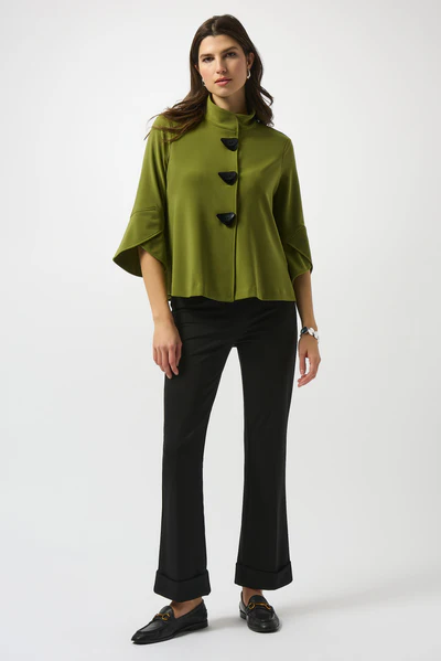 Joseph Ribkoff Tulip Sleeve Three Button Trapeze Jacket - Artichoke Green