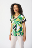 Image of Joseph Ribkoff Pleat Front Silky Short Sleeve Top - Green/Multicolor