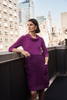 Image of Joseph Ribkoff Bubble Jacquard Silky Knit Cocoon Dress - Empress Purple