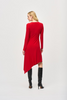 Image of Joseph Ribkoff Silky Knit Asymmetric Midi Dress with Metallic Ornament - Lipstick Red