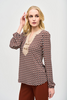 Image of Joseph Ribkoff Faux Suede Trim Silky Knit Print Top - Rust/Beige/Black