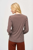 Image of Joseph Ribkoff Faux Suede Trim Silky Knit Print Top - Rust/Beige/Black