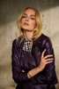 Image of Joseph Ribkoff Metallic Faux Leather Zipper Closure Biker Jacket - Black Currant