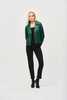 Image of Joseph Ribkoff Foiled Knit Front Zipper Closure Moto Jacket - Absolute Green