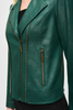 Image of Joseph Ribkoff Foiled Knit Front Zipper Closure Moto Jacket - Absolute Green