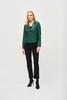 Image of Joseph Ribkoff Foiled Knit Front Zipper Closure Moto Jacket - Absolute Green