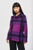 Image of Joseph Ribkoff Zippered Cowl Neck Plaid Print Sweater - Empress/Mystic/Black