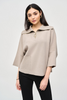 Image of Joseph Ribkoff Zip Neck Bell Sleeve Sweater - Taupe Melange