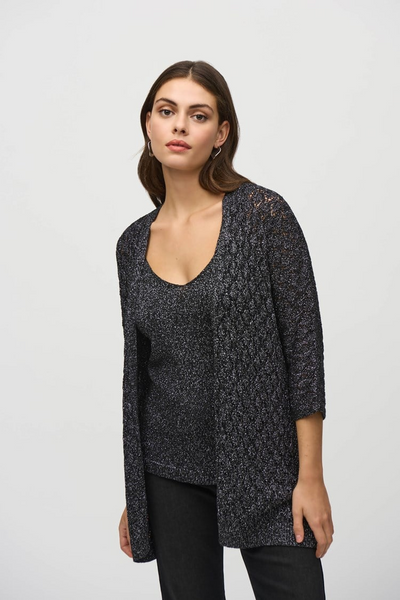 Joseph Ribkoff Metallic Knit Tank and Sweater Set - Black/Silver