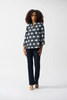 Image of Joseph Ribkoff Geometric Print Jacquard Single Button Trapeze Jacket - Off White/Navy