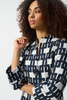 Image of Joseph Ribkoff Geometric Print Jacquard Single Button Trapeze Jacket - Off White/Navy