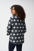 Image of Joseph Ribkoff Geometric Print Jacquard Single Button Trapeze Jacket - Off White/Navy